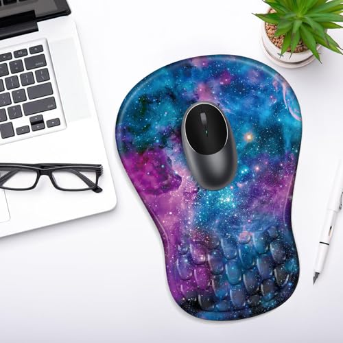 YIWEI Ergonomic Mouse Pad with Wrist Rest for Carpal Tunnel Pain Relief | Memory Foam Wrist Support,Non-Slip Rubber Base, Keyboard Computer Mousepad,Lycra Cloth Surface,Gaming Home Office - color: Starry Sky