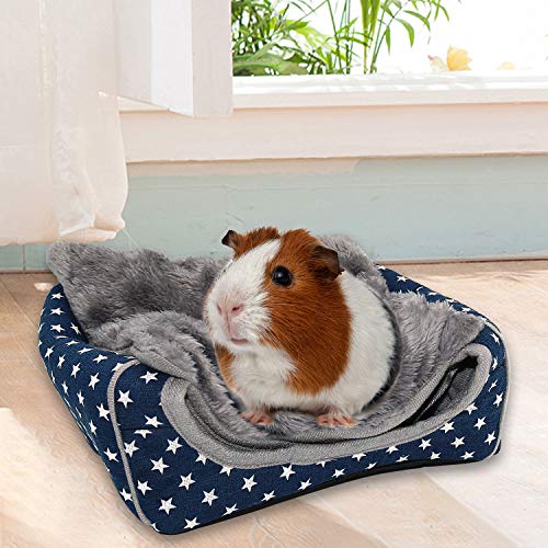 BWOGUE Guinea Pig Bed Hideout, Washable Hamster Cave for Small Animals | Removable Cushion for Cleaning, Warm Fleece Nest, Washable Bed, 10.23 x 10.23 x 11 in, Dwarf Rabbits Hedgehogs - color: Blue