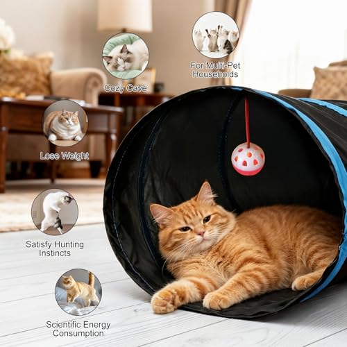 Bemodst Cat Tunnel for Indoor Cats, 5 Way Cat Tubes and Tunnels Collapsible S-Shape Small Animal Tubes Kitty Tunnels Interactive Maze Cat Toy for Kitten Rabbit Ferret - 5 Way - color: Black&Blaue 5 way