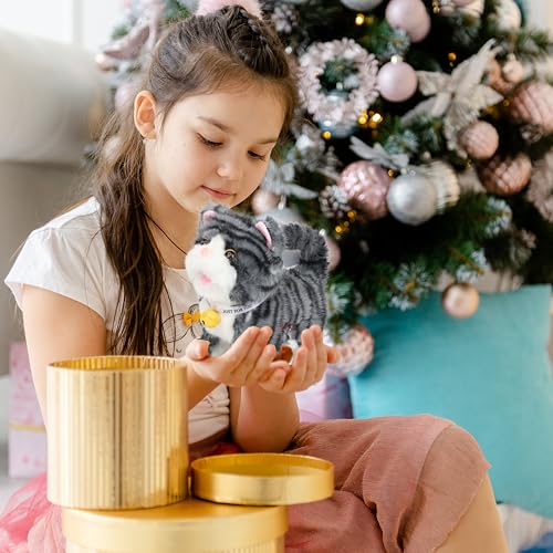 Easfan Walking Kitty Cat Stuffed Animal Talking Plush Toy for Kids | Wagging leash tail, Interactive , electric musical birthday holiday gifts, for toddlers - style: Tabby cat