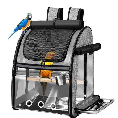 Bird Carrier Bag with Indestructible Stainless Steel Mesh, Bird Travel Cage with Stand, Easy to Clean Backpack for Parrot, Portable Bird Travel Bag, Grey - color: Grey