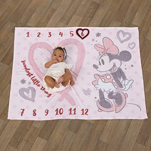 Disney Minnie Mouse Pink, Rose, Black & White Super Soft Milestone Baby Blanket, Pink, White, Black, Raspberry, 40x50 Inch (Pack of 1) - color: Minnie Mouse Pink, Rose, Black and White
