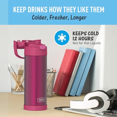 THERMOS FUNTAINER Water Bottle with Spout, 16oz, Dark Pink | Kids Stainless Steel Insulated Water Bottle, Keeps Drinks Cold Longer for School & Play, BPA-Free - color: Dark Pink, size: 16 Ounces