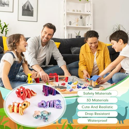 Honoson 12 Pcs 3D Printed Animals 5-7cm, Dinosaur | Articulated Fidget Animals, Flexible 3D Printed Figures for Stress Relief, Cute Mini Joints for Party Favors and Display - size: 5-7cm, style: Dinosaur
