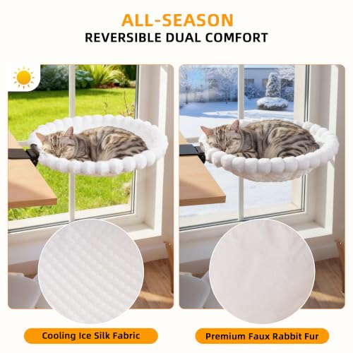 Cat Desk Bed - 2-in-1 Cat Hammock for Desk with Cooling Ice Silk & Premium Faux Rabbit Fur, 180° Foldable Space-Saving Cat Bed, Heavy Duty Anti-Tilting Clamp Holds Up to 40 lbs, Washable & Reversible