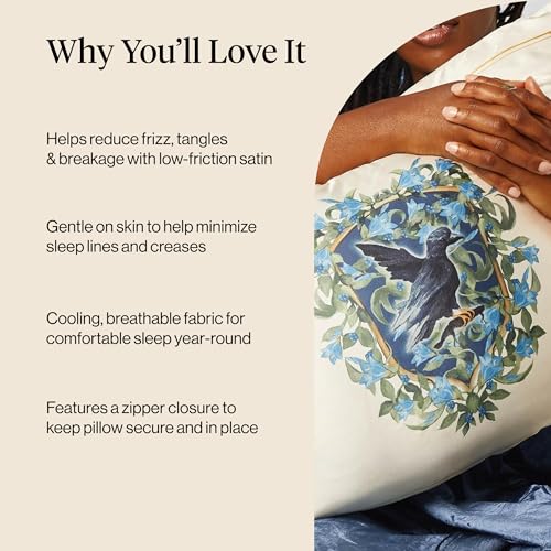 Kitsch & Harry Potter Satin Pillowcase W/Zipper - Size 19x36, Ravenclaw | Softer Than Silk Pillow Cases, Smooth Cooling Satin Pillow Case Perfect for Toddlers, Wrinkle-Free, and Machine Washable - color: Harry Potter - Ravenclaw, size: King (1 Pack)