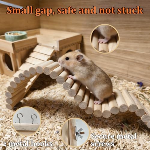 2Pcs Hamster Suspension Bridge 15.7x2.4in Flexible Bendy Climbing Ladder Hanging Wooden Chew Toy for Bird Parrot Chipmunk Sugar Glider Gerbil Mice