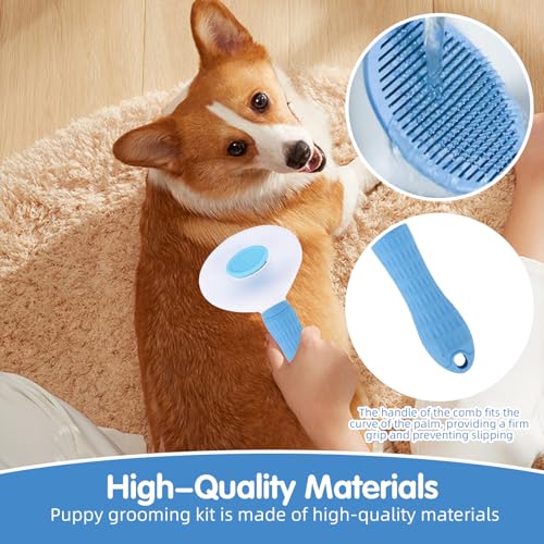 Aglads 3PCS Cat Rabbit Bunny Dog Grooming Kit, Self-Cleaning Slicker Cat & Dog Brush for Shedding, Fine-Needle Comb, Pet Nail Clipper & File for Long/Short-Haired Pets, Easy to Remove Loose (3, blue) - color: BLue