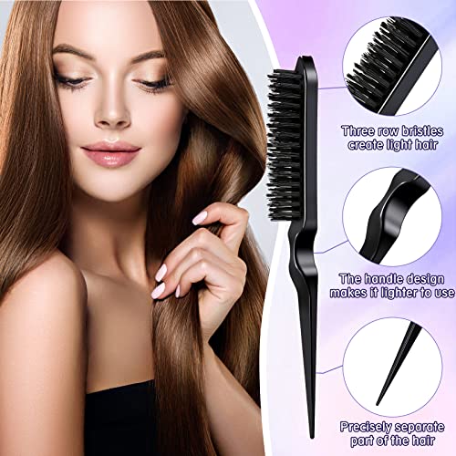 8 Pcs Hair Styling Set for Women, Girls, and Stylists: Teasing Brush, Edge Brush, Triple Comb, Rat Tail Comb with Clips (Black) - color: Black