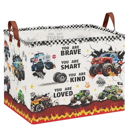 Monster Truck Storage Laundry Basket, Kid Room Decor for Boys,Rectangular Gift Bag Toy Box Shelf Basket ,Collapsible Clothes Book Organizer Bin,Mothers Day Gifts Basket - color: Black 2