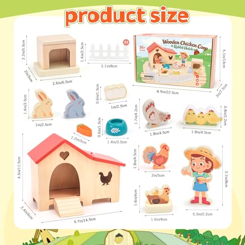 HAPGFS Wooden Dollhouse Animal Set - Realistic Mini Chicken Coop with Farmer Farm Playset - Educational Dollhouse Accessories Farm Toys for Toddlers - Montessori Pretend Play Gift for Kids Ages 3+