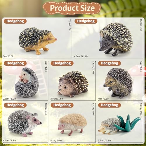 8PCS Mini Hedgehog Figure, Forest Animal Toys, Fairy Garden Decor | Plant Decorations for Pots, Garden decorations, Solid Animal Toys, Woodland Cake Decoration, Kid Birthday Holiday Party Gifts