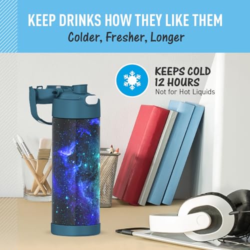 THERMOS FUNTAINER Water Bottle with Spout, 16oz, Galaxy Teal | Kids Stainless Steel Insulated Water Bottle, Keeps Drinks Cold Longer for School & Play, BPA-Free - color: Galaxy Teal, size: 16 Ounces