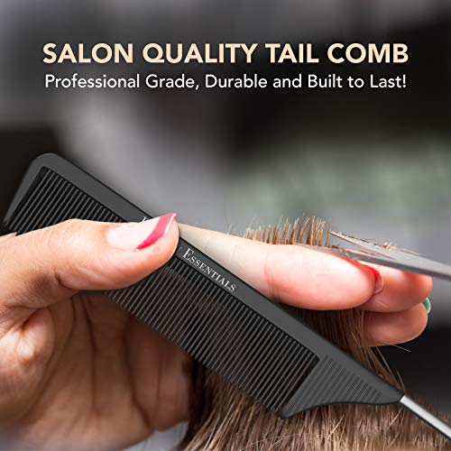 Professional 8.8 Inch Tail Comb (5 Pack) - Black Carbon Fiber and Stainless Steel Pintail - Anti Static and Heat Resistant Teasing Comb - Lightweight for All Hair Types - color: 5 Pack