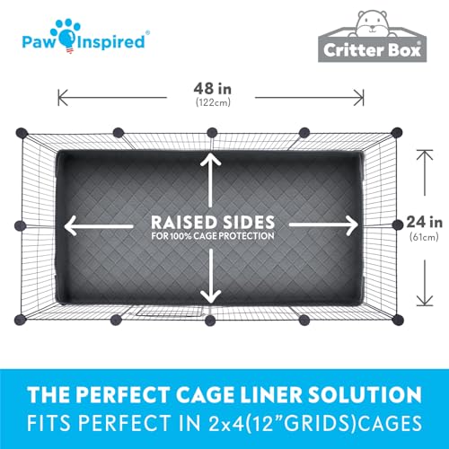 Paw Inspired Reversible Critter Box, C&C 2x4 (12-Inch Grids), Gray/Green | Washable Fleece Cage Liner, Raised Sides, Bedding for Guinea Pigs Rabbits, Hamsters, Small Animals, Edge Protected Pee Pads - color: Gray/Green, size: 2x4 (12" Grids)