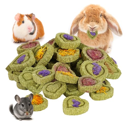 40PCS Timothy Hay Treats Bunny Rabbit Toys for Boredom, Handmade Guinea Pig Chew Treats Toys, Chinchilla Chews for Teeth Small Animals Hamster Rat Gerbil