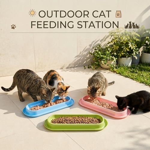 Multi-Cat Home 4-Pack, Long Pet Food Bowls, Large Capacity Non-Slip Easy Clean Dishes for Indoor & Outdoor Feeding (Pink, Yellow, Green，Blue,) - color: Pink, Yellow, Green，Blue,