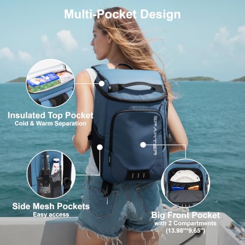 SPARTER Backpack Cooler Insulated Leak Proof 33/49 Cans, 2 Insulated Compartments Thermal Bag, Portable Lightweight Beach Travel Camping Lunch Backpack for Men and Women - color: Blue, size: 33 Can