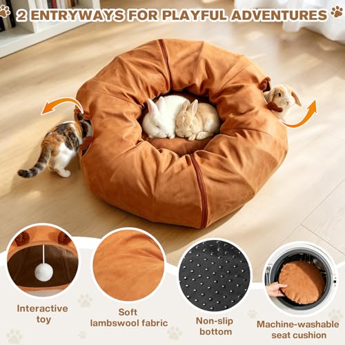 3-in-1 Bunny Tunnel Bed,Collapsible Rabbit Tunnel Toy,Portable Playground | Multi-Functional Collapsible Tunnel Tubes Toys, Three Play Shapes, Suitable for Cats, Puppies, Rabbits, and Ferrets - color: orange