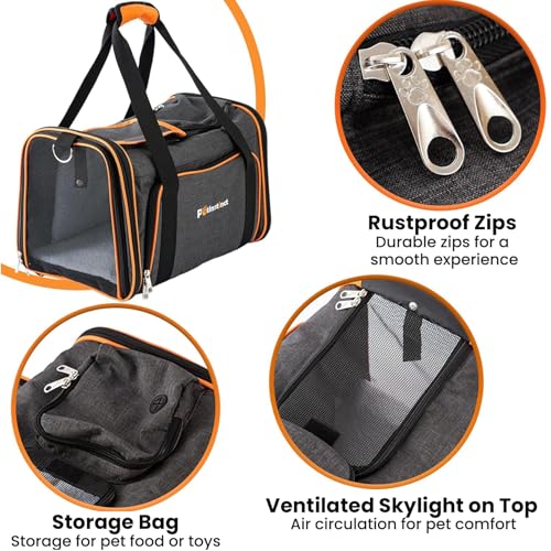 Pet Carrier Airline Approved, 17x11x11 TSA Travel Carrier | 5-Side Expandable Entry, Lightweight Alloy Frame, Collapsible Storage, Washable Wool Mat, Comfortable Bag for Cats & Dogs