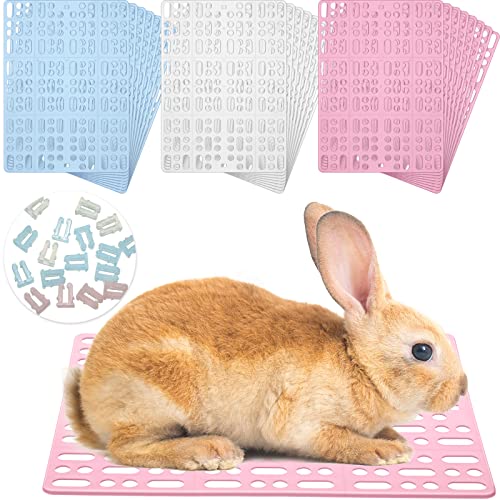 BBTO 24 Pieces Plastic Rabbit Cage Mat Durable Rabbit Feet Pad Small Animal Feet Pad Cage Resting Mat with a Convenient Connectors, Bunny Pads for Easy Cleaning for Bunny Rat Guinea Cats(Multicolor) - color: Multicolor