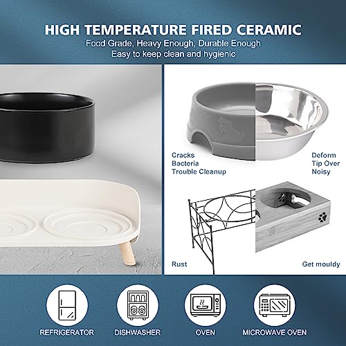 Elevated Ceramic Dog Bowl Set - Double Dog Feeding Bowls with Stand Splash Proof - Raised Dishes for Food and Water - Ideal for Small to Medium Dogs - 2 x 720 ml - 11.3 oz - Black - color: Black, size: Medium