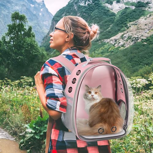 Cat Carrier Backpack, Pet Carrier Backpack Front Pack for Small Medium Cat Puppy Dog Carrier Backpack Bag Space Capsule, Airline-Approved Pet Carrier for Travel Hiking Walking Camping (Pink) - color: Pink
