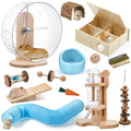 20 Pcs Hamster Toys Set, 16 Small Animal Chewing Toys, Maze Wood House, Silent Exercise Running Wheels and Water Bottle Set Feeding Bowl for Hamster Habitat Rat Cage Accessories (Blue) - color: Blue
