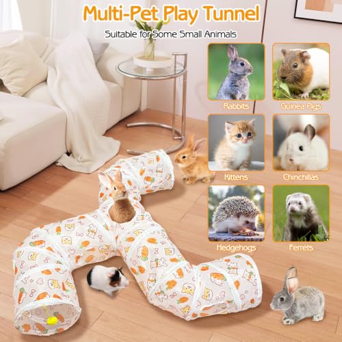 PINVNBY Large Rabbit Tunnel，Collapsible Rabbit Tunnels for Indoor Bunnies Bunny Hideout with 5 Types of Chewing Toys for Ferret Kitten Small Animals (Faucet Shape) - size: Faucet Shape