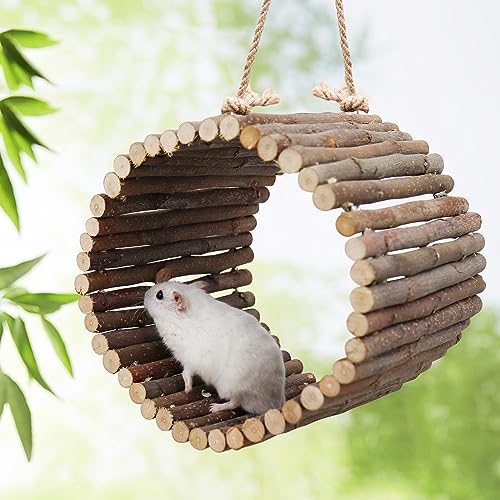 Natural Apple Wood Parrot Hammock & Tree Caves - Bird Cage Accessories for Little Bird, Parakeets, Cockatiels, Lovebirds & Hamsters (6.49" Diameter) - color: Hemp Rope Style, size: Small