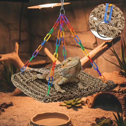 Natural Grass Bird Hammock, Climbing Perch for Pets | Woven grass pad fits cages and reptile tanks; 7.09x7.09in size provides climbing and resting space for small pet owners