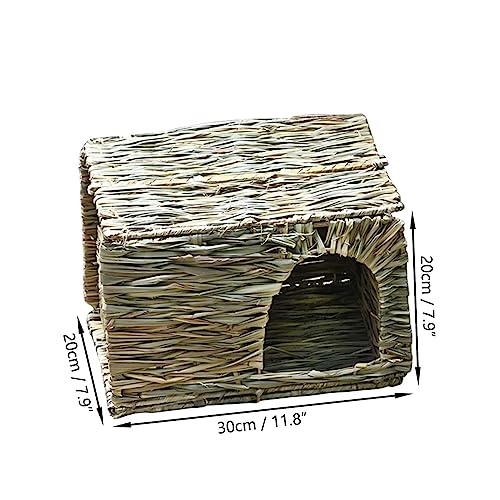 Foldable Grass Woven Animal Hut Bunny House Play Hideaway Bed Mat Chew Toy for Rabbit Guinea Pigs Gerbils Hamster (12"x8"x8") - size: 12"x8"x8"