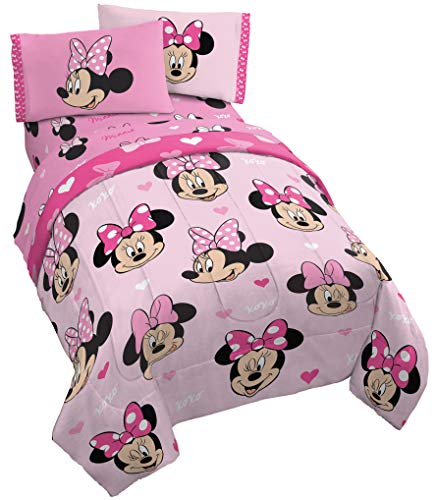 Jay Franco Disney Minnie Mouse 5 Piece Full Comforter Set for Kids | Bed in a Bag, Reversible, Super Soft Microfiber, Machine Washable, All Season Kids Bedding, Pink (Official Disney Product) - color: Pink, size: Full