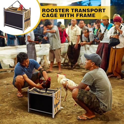 Gilprop 2 Set 2 Compartment Chicken Carrier with Metal Frame, Foldable Rooster Transport Cage, Breathable Canvas Poultry Travel Crate with Handle, Portable Chicken Coop for Farm, Show, Outdoor Use