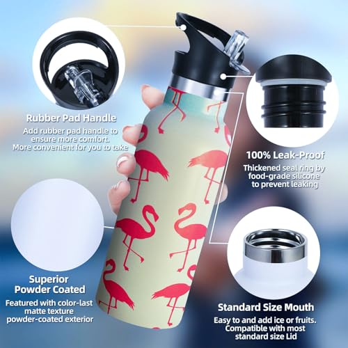Kids Water Bottle with Straw,Flamingo Bottle Vacuum Insulated Stainless Steel Travel Mugs Tumbler For Sport School Outdoor 20 oz - color: Blue Flamingo