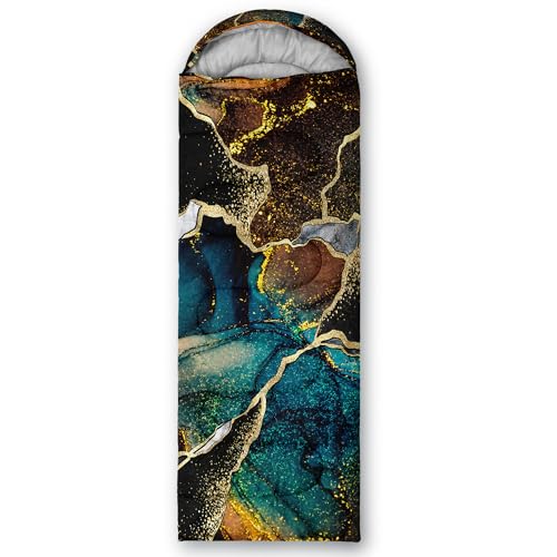 Sleeping Bags for Adults and Kids Backpacking Camping Sleeping Bags for Girls and Boys Lightweight Waterproof Cold/Warm 3-Season - color: Black Gold Marble