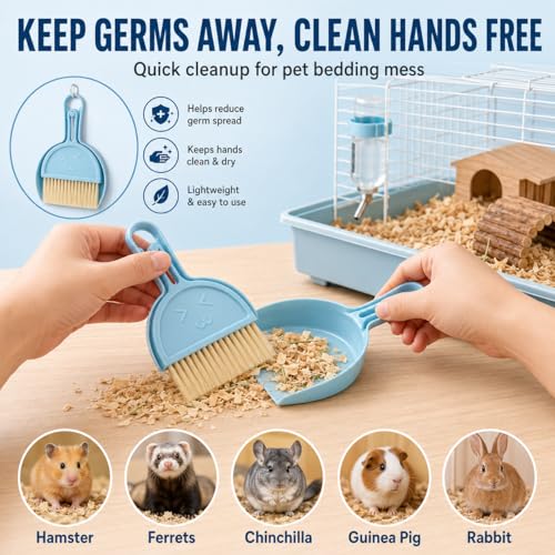 Mini Desktop Debris Broom Tools Set, Pet Cage Cleaning Brush with Dustpan, Desk Trash Cleaner for Dust Wood Shavings and Guinea Chinchilla Hamster Ferret Hedgehog Rabbit Waste, Blue - color: Blue
