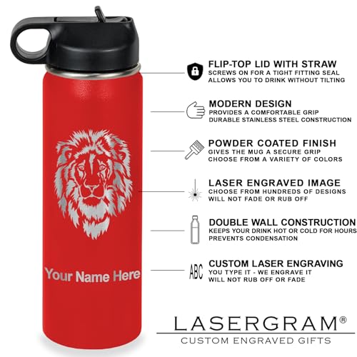 LaserGram Personalized 20oz Water Bottle, Tree Frog (Red) | Engraved Gift, Vacuum Insulated Stainless Steel, Flip-Top Straw Lid, Laser Engraved With Your Name - color: Red, size: 20 Ounces