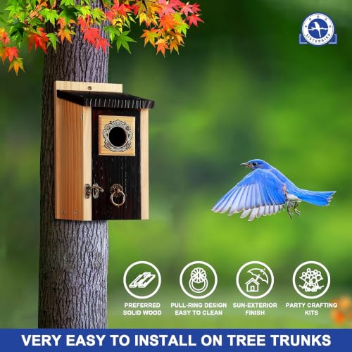 SISTERBIRD 2 Pack Premium Blue Bird Houses for Outdoors, Assembly Required - color: Deeply Burnt Vintage Hue -- 2PK