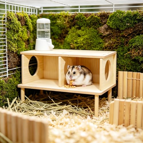 5 Pcs Wooden Hamster Toy Set, Cloud House, Peep Tunnel, Ladder & Small Tables Cage Accessories Climbing Toys for Dwarf Hamsters, Mice & Gerbils