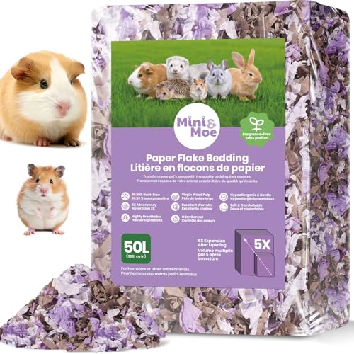 Hamster Bedding 50L Guinea Pig Paper Bedding Odor Control 99% Dust-Free | Small Pet Bedding Natural Paper Expands 5X Soft Dust-Free Unscented Support Burrowing, Nesting, Easier Daily Cage Care - color: Lavender-50L