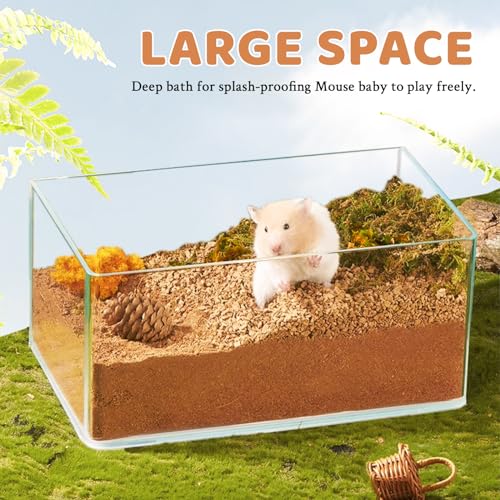 Hamster Sand Bath, Pentagon Hamster Sand Bath Container with Climbing Ladder, Large Acrylic Hamster Dig Box with Wood Cover, Sand Bath for Hamsters Small Animals (Rectangle) - style: Rectangle