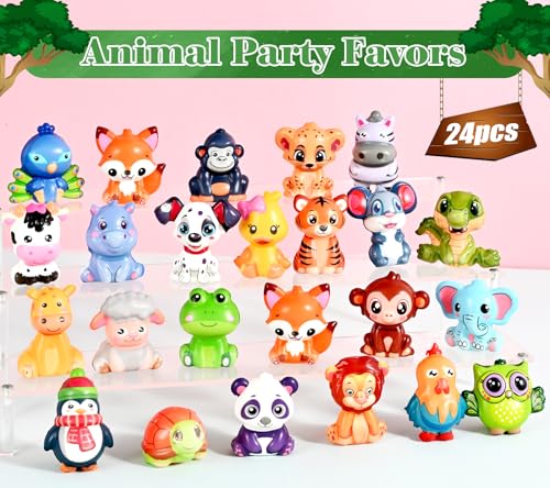 24PCS Party Favors for Kids, Animal Squishy Toys, Goodie Bag Pinata Fillers, Safari Wild Birthday Decorations, Treasure Chest Classroom Prizes,Easter Halloween Christmas Stocking Stuffers Gifts - style: Animal