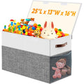 Large Toy Storage Box with Lid & Dividers, Kids Toy Chest, Gray and White | Toy Box for Boys, Girls, Nursery, Bedroom, Living Room, Playroom, 25 x 13 x 16 inches - color: Large Gray and White