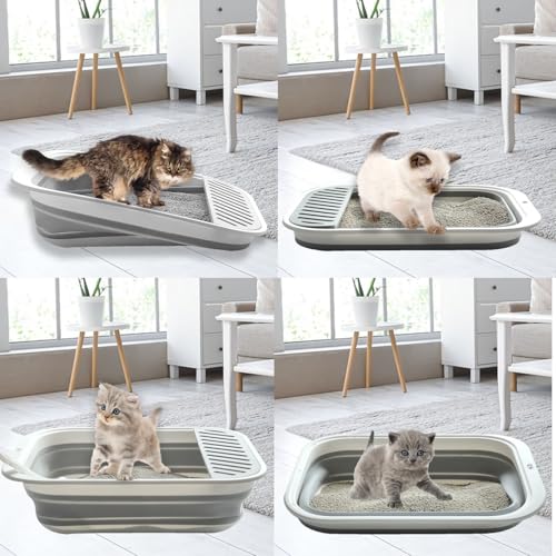 Low Entry Kitten Litter Box Collapsible Shallow Litter Box | Senior Cats Anti-Splashing Kitty Training Open Potty Pan Scoop Leak-proof pedal Cat Toilet No Smell Easy Clean - color: Grey, size: Medium