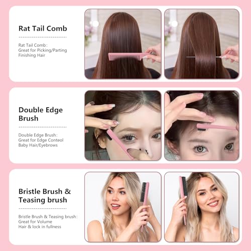 Curl Defining Brush, Curly Hair Brush, Slick Back Hair Brush, For Combing and Shaping Curls in All Hairstyles to Reduce Pulling (Pink) - color: Pink
