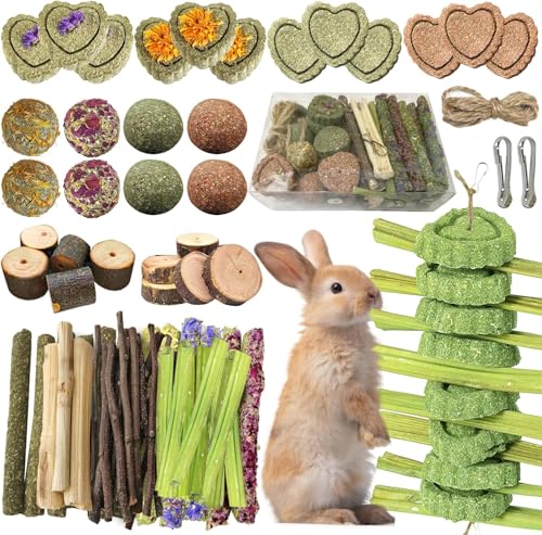 68pcs DIY Rabbit Chew Toys,Rabbit Toy for Bunnies Boredom Bunny Toys for Teeth, Timothy Stick, Apple Sticks, Sweet Bamboo, for Guinea Pig, Hamster, Chinchilla, Rat (19.04 Ounces (Pack of 1))