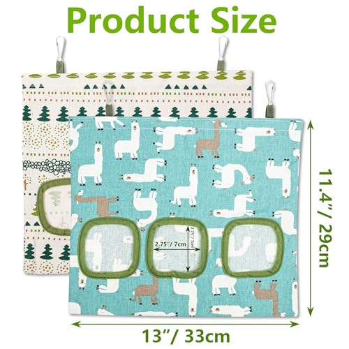 Lesnala 2 Pcs Canvas Hanging Bunny Hay Feeder Bags 3 Holes 2 Styles | Rabbit hay feeder Bag, Guinea Pig Hay Bag, Large Capacity Cotton Canvas Fabric, for Chinchillas Hamsters & Other Small Pets - color: green