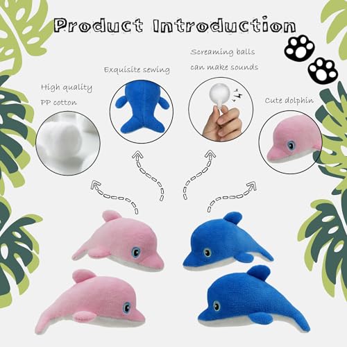 Dog Hide and Seek Toys Puppy Chew Squeaky Toys Plush Mushroom&Bamboo&Shell Hideout Stuffing with Squeakers Animals (3Pcs Squeaky Dolphin Blue) - color: 3Pcs Squeaky Dolphin Blue