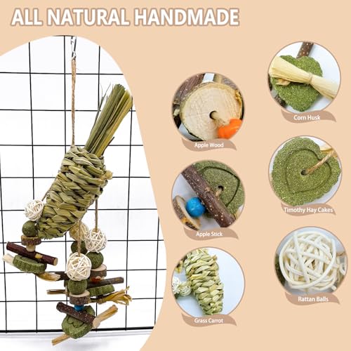 Rabbit Chew Toy, Bunny Cage Hanging Chew Toy & Treats,Natural Material Handwoven Chinchilla Treats Toys for Guinea Pigs Hamsters Rats and Other Small Pets Teeth Grinding - color: Grass Radish Style